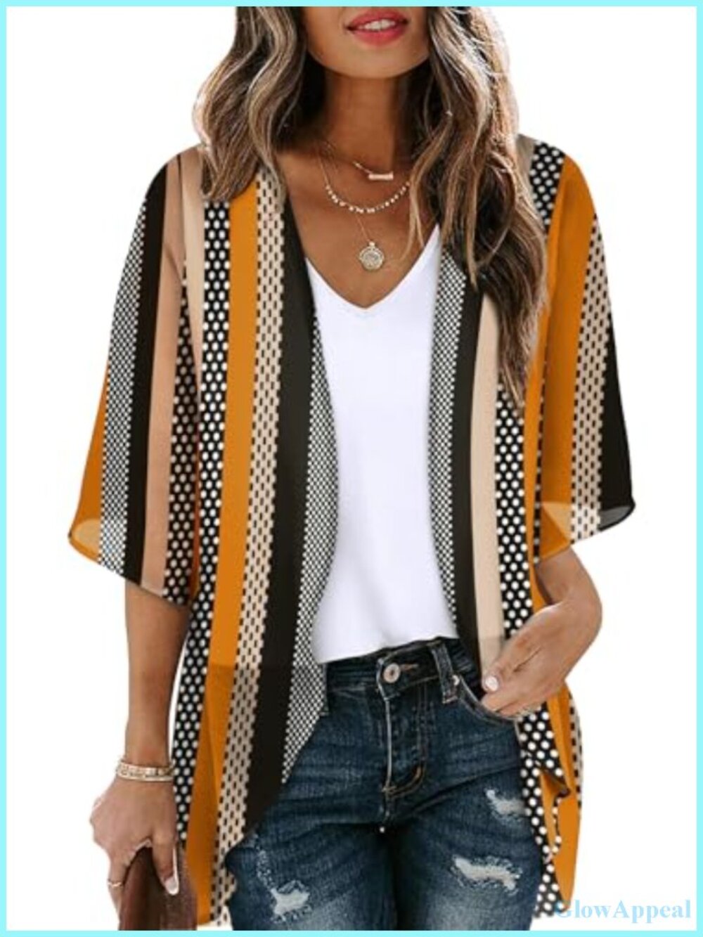 Women's 3/4 Sleeve Sheer Beach Cover Up Cardigan Swimwear